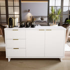 Manhattan Comfort - Buffet moderne Granville 140 cm - Blanc-Comprend 3 tiroirs à extension totale avec tiroir supérieur doté de lignes nervurées verticales texturées conçu en bois massif et 3 étagères dissimulées