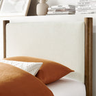 Modway - Maven Taille jumelle Boucle Tapis Lit de plateforme, Noyer plume-Tête de lit et pied rembourrés en boucle