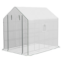 Outsunny - serre portable 4,6 pi x 4,7 pi, vert- Serre de jardin avec quatre étagères de chaque côté  
