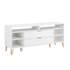 Manhattan Comfort - Meuble TV moderne DUMBO 62,99 po - Blanc-Pieds en métal doré élégamment évasés offrant un design mode sans faille et une grande durabilité Hauteur des pieds : 18,6 cm