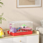 PawHut - Cage pour Hamster 18,5'' L avec Roue d'Exercice, Bouteille d'Eau et Bols - Rouge-La porte avant vous permet d’accéder facilement à votre hamster