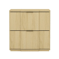 Manhattan Comfort - Table de nuit Clive 22" style mid-century moderne à 2 tiroirs - Naturel et doré-Table de nuit aux lignes épurées fabriquée en bois manufacturé avec des accents métalliques pour un look de chambre moderne et raffiné