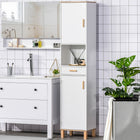 Kleankin - Armoire de rangement de salle de bain haute et mince avec étagère ajustable - blanc-Comprend 2 armoires, 1 étagère ouverte et un tiroir pour un grand espace de rangement et d'organisation   