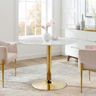 Modway - Verne 40 po Marbre artificiel Table à manger, Or Blanc-Table en marbre artificiel