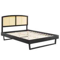 Modway - Sierra Canne et bois Lit à plateforme complet avec pieds angulaires, Noir-Cadre complet de plate-forme