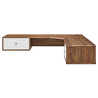 Modway - Transmit Coin mural de 55" Bois Bureau - Blanc noyer-Trou de gestion des câbles