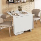 HOMCOM - Table à manger pliante à abattant 55 po avec étagères de rangement pour 4-6 personnes - blanc-2 roues en bas pour une utilisation facile, toutes deux avec freins pour rester en place