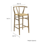 Modway - Amish Tabouret de bar - Teck gris usé-Siège en corde de papier tissée