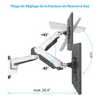 ShoppingAll Support mural pneumatique à double ressort à gaz pour deux écrans - Blanc-Le moniteur peut s'incliner de -85 degrés à +90 degrés.