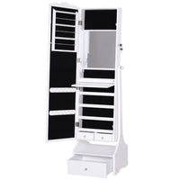 HOMCOM - Miroir dressing armoire à bijoux - 17,75 po L x 14,25 po l x 59 po H - blanc-Excellent meuble pour organiser tous vos bijoux et autres accessoires 