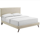Modway - Amaris Tissu Lit à plateforme Queen avec pieds ronds et écartés, Beige-Cadre en bois / panneau en particules