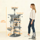 PawHut - Arbre à chat multi-niveaux 62 po H, avec deux niches pour chats - gris clair-Plusieurs poteaux enveloppés de sisal et une corde encouragent le griffage, protégeant ainsi vos meubles 