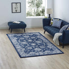 Modway - Kazia Treillis floral vieilli Tapis de 5 pi l x 8 pi L - Bleu foncé et ivoire-Tissage serré à poil bas