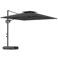 Outsunny - Parasol de patio carré déporté 8 pi L x 9 pi l avec base remplissable, gris foncé-Comprend la base en croix et la base remplissable, pèse jusqu'à 88 lb (40 kg) lorsqu'elle est remplie d'eau