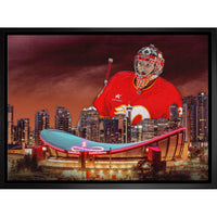 Dustin Wolf 20x29 Flames Skyline-H - Toile encadree - 31" x 22"-Impression sur toile de qualité supérieure avec bordures enveloppées