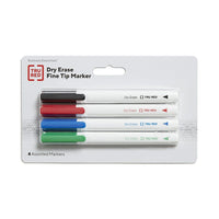 TRU RED - Marqueurs à Effacement Sec - Pointe Fine - Couleurs Variées - Paquet de 4-Écrivez et effacez sur les tableaux blancs, le verre et d’autres surfaces à effacement à sec