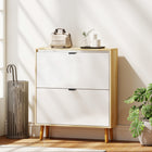 HOMCOM - Armoire à chaussures étroite avec 2 tiroirs basculants - blanc-Deux tiroirs basculants peuvent contenir 16 paires de chaussures 