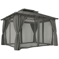 Outsunny - Pavillon à toit rigide double 10 pi l x 12 pi L avec rideaux - noir-Assez spacieux pour que vos invités puissent se déplacer librement