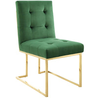 Modway - Privy Acier inoxydable doré Performance Velvet Chaise à manger - Émeraude d’or-Fauteuil à manger Glam Deco