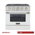 Kucht - 30 po Série KDF Cuisinière Pro Style au gaz naturel - Acier inoxydable/Blanc-Éléments de cuisson doubles offrant une performance puissante : 3 000 watts (base) et 850 watts (haut), avec un gril de 3 500 watts pour une chaleur intense