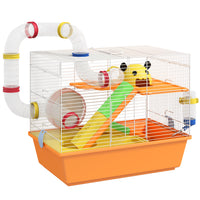 PawHut - Cage pour Hamsters Nains/Gerbilles avec Tunnels et Bouteille d'Eau-Comprend une roue d’exercice, des rampes, des plateformes et une maisonnette
