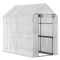Outsunny serre à pied 73 po L x 47 po l x 75 po H avec porte enroulable et 4 étagères, blanc-Excellente façon de prolonger votre saison de culture et de protéger les plantes  
