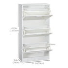 HOMCOM - Armoire à chaussures étroite avec 3 tiroirs basculants et étagères réglables - blanc brillant-Structure en panneau de particules avec façades blanches à haute brillance et côtés à texture bois