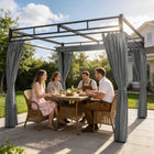 Outsunny - Tonnelle Extérieur, Pergola avec Auvent Rétractable et Rideaux - 10 pi x 10 pi - Gris Foncé-Quatre rideaux coulissants de pergola ajoutent de l’intimité et aident à bloquer les légères brises 