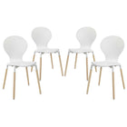 Modway - Path Chaise à manger Ensemble de 4 - Blanc-Pieds en bois massif de hêtre