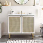 Modway - Chaucer 36" Armoire de toilette de salle de bain (lavabo non inclus) - Blanc-Boutons d’armoire en métal