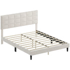 HOMCOM - Cadre de lit plateforme capitonné taille Queen avec tête de lit - blanc crème-Tissu doux effet velours avec mousse haute résilience pour un confort douillet 