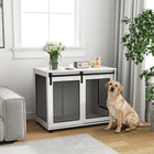 PawHut - meuble caisse pour chien 39 po avec porte de grange coulissante - blanc-Accès facile grâce à une porte coulissante de style grange 