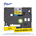 Brother - TZe631 Ruban laminé authentique pour étiqueteuses P-touch - 12 mm de largeur x 8 m de longueur - jaune avec texte noir-L’endos fendu facile à peler permet l’application rapide de l’étiquette