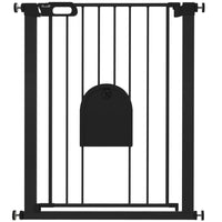 PawHut - Barrière pour animaux extra large 30"-32" avec petite porte - 35"H - Noir-Cette barrière de sécurité pour escaliers permet à la porte de s’ouvrir dans les deux directions
