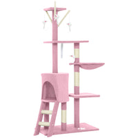 PawHut - Arbre à chat 53 po avec condo, grand centre d’activités pour chaton - rose-Centre d'activités polyvalent avec maisonnette pour chat, perchoir, échelle, hamac pour un divertissement sans fin 