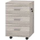 Vinsetto - Classeur 3 tiroirs pour documents Letter/A4 avec serrure et roulettes - grain de bois gris-3 tiroirs pour ranger vos fournitures de bureau 
