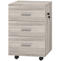 Vinsetto - Classeur 3 tiroirs pour documents Letter/A4 avec serrure et roulettes - grain de bois gris-3 tiroirs pour ranger vos fournitures de bureau 
