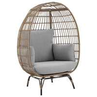 Manhattan Comfort - Fauteuil œuf autoportant moderne Spezia 33,46" pour patio, beige et gris-Fauteuil œuf autoportant moderne pour une utilisation intérieure et extérieure