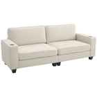 HOMCOM - Canapé 3 places avec coussin à ressorts et porte-gobelet pour chambre - blanc crème-Les coussins de siège à ressorts avec mousse haute densité conservent leur forme au fil du temps 