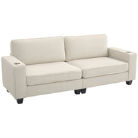 HOMCOM - Canapé 3 places avec coussin à ressorts et porte-gobelet pour chambre - blanc crème-Les coussins de siège à ressorts avec mousse haute densité conservent leur forme au fil du temps 