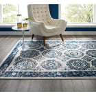 Modway - Entourage Treillis marocain floral vieilli d’Odile Tapis de 5 pi l x 8 pi L - Ivoire et bleu-Protégez les planchers contre le passage des piétons / du mobilier