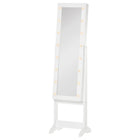 HOMCOM - Armoire à bijoux éclairée avec miroir et 16 leds - 14,25 po L x 11,75 po l x 53,5 po H - blanc-Construction solide en MDF avec finition blanche, doublure noire pour protéger les bijoux des rayures 