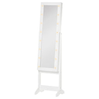 HOMCOM - Armoire à bijoux éclairée avec miroir et 16 leds - 14,25 po L x 11,75 po l x 53,5 po H - blanc-Construction solide en MDF avec finition blanche, doublure noire pour protéger les bijoux des rayures 