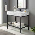 Modway - Kingsley Acier inoxydable noir de 36" Vanette de salle de bain - Noir Blanc-Cadre en acier inoxydable noir mat