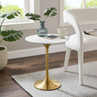 Modway - Lippa Rond de 20 po Faux marbre Table d’appoint - Or Blanc-Socle métallique résistant aux éclats