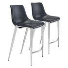 Zuo - Magnus Tabouret de comptoir - Noir/Silver - Ensemble de 2-Repose-pieds ergonomique et confortable
