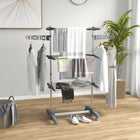 HOMCOM - Séchoir à vêtements pliable à 3 niveaux réglable - gris-Doté de supports à 3 niveaux réglables en hauteur avec des pinces ondulées et 2 ailes latérales avec fentes 
