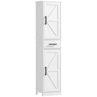 HOMCOM - Armoire de rangement haute et étroite pour salle de bain 67 po - blanc-Les portes de grange et les poignées en T ajoutent un charme de ferme 