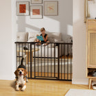 PawHut - Barrière pour bébé 30 po-51 po, barrière pour animaux avec 2 kits d’extension, fermeture automatique - noir-Installation simple par pression, vis en option pour une stabilité supplémentaire 