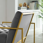Modway - Bequest Acier inoxydable doré Performance Velvet Chaise d’accent - Gris-Touffage élégant et profond à boutons